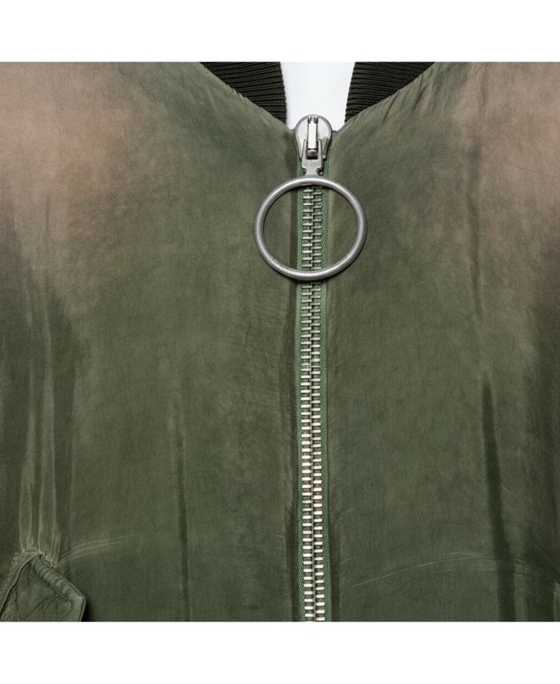 Women's Green Cupro Washed Out Effect Zipper Front Bomber Jacket