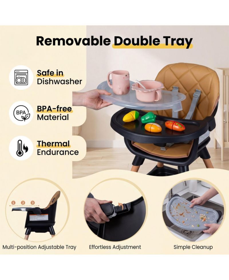 9-in-1 Convertible High Chair with Harness and Waterproof Cushion