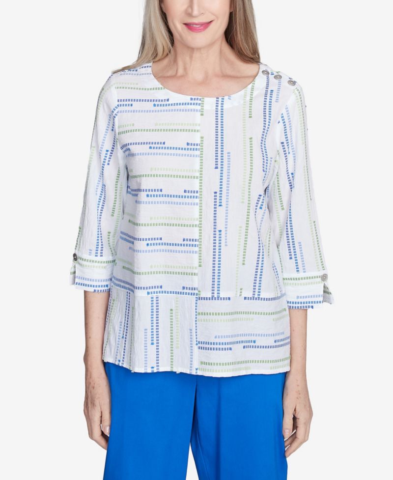 Petite Parrot Cay Spliced Textured Jacquard Top