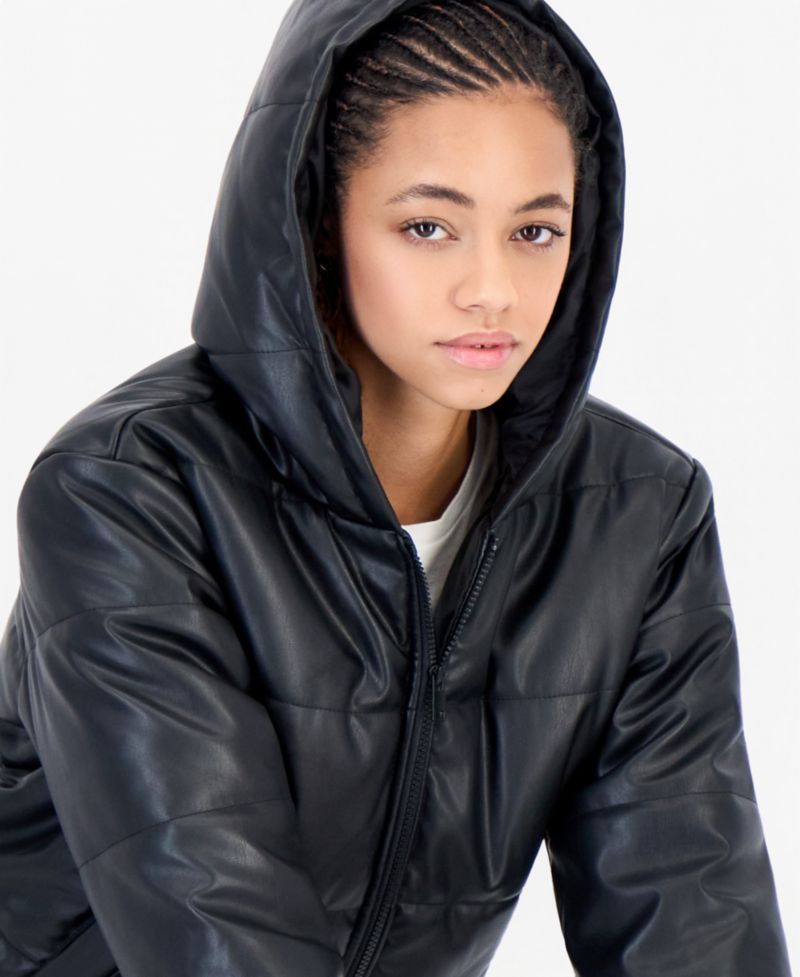 Juniors' Hooded Puffer Insulated Jacket
