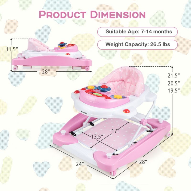 6 in 1 Baby Walker Adjustable Toddler Activity Center with Music Tray