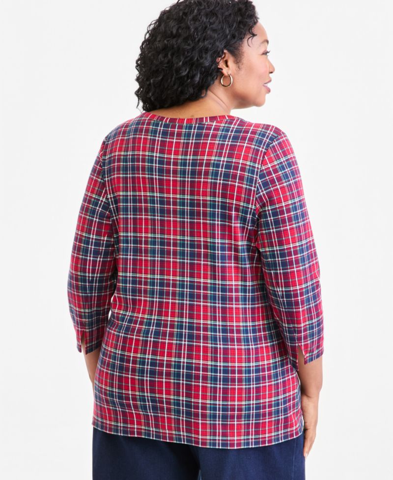 Plus Size Printed 3/4 Sleeve Boat-Neck Top