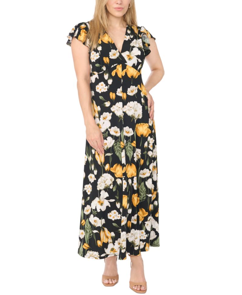 Women's Surplice Flutter-Sleeve V-Neck Maxi Dress