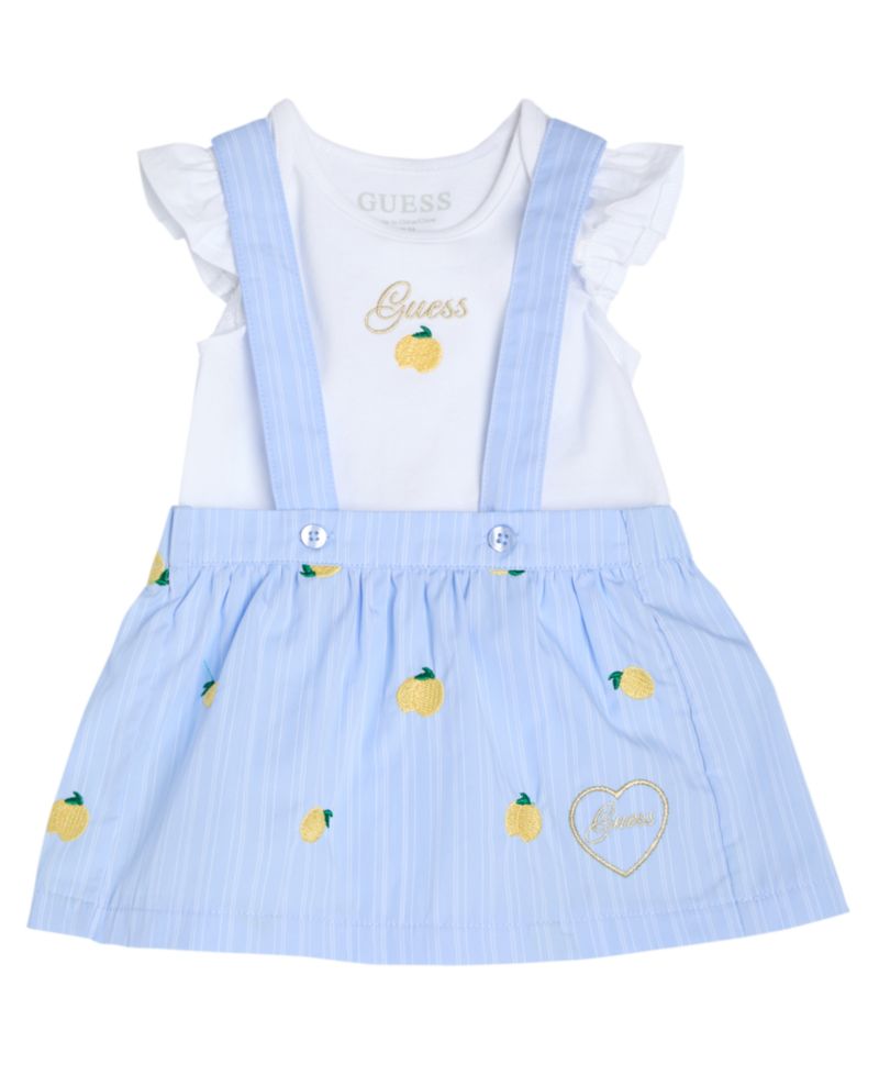 Baby Girls' Short Sleeve Bodysuit and Poplin Yarn Dye Stripe Skirtall, 2-Piece Set