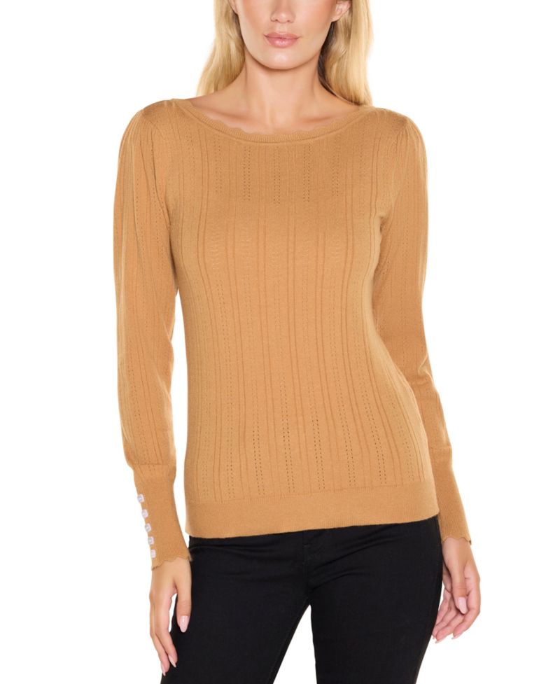 Women's Scalloped-Trim Boat Neck Sweater