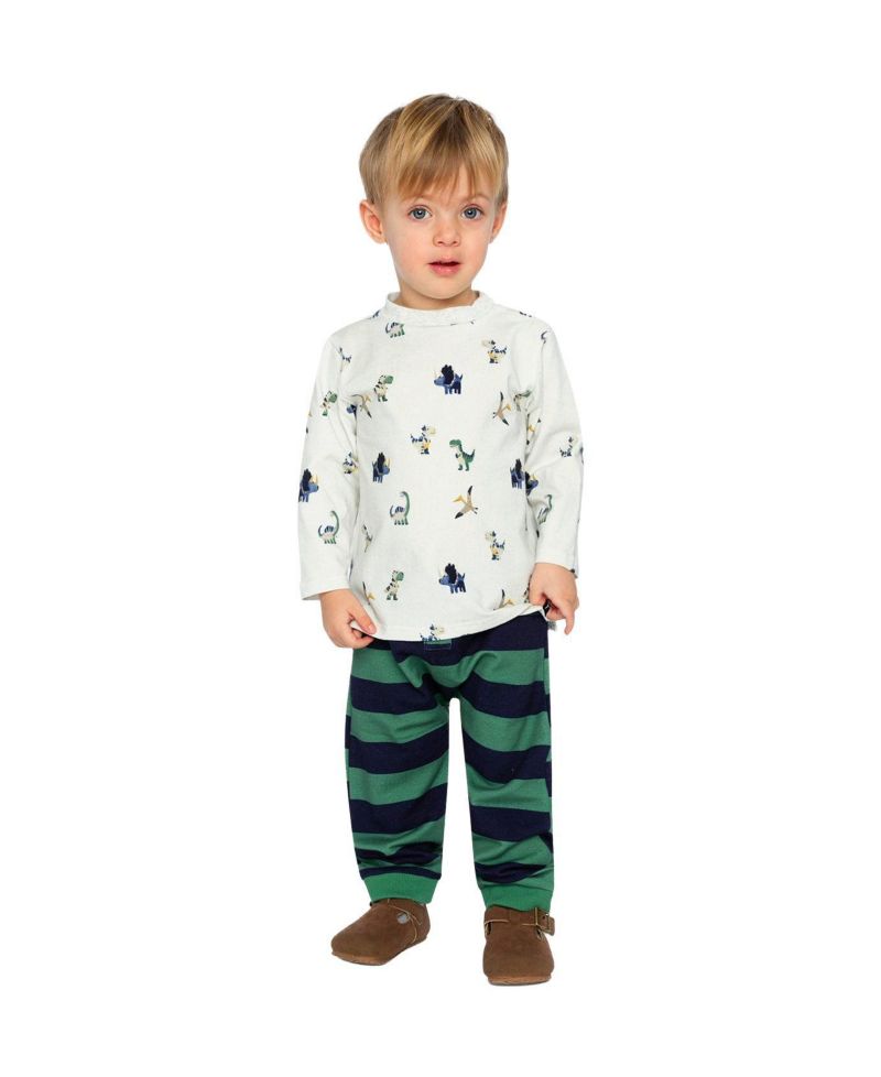 Baby Boy (6M-24M) Cotton T-Shirt and Fleece Pant Set Dinosaur Print