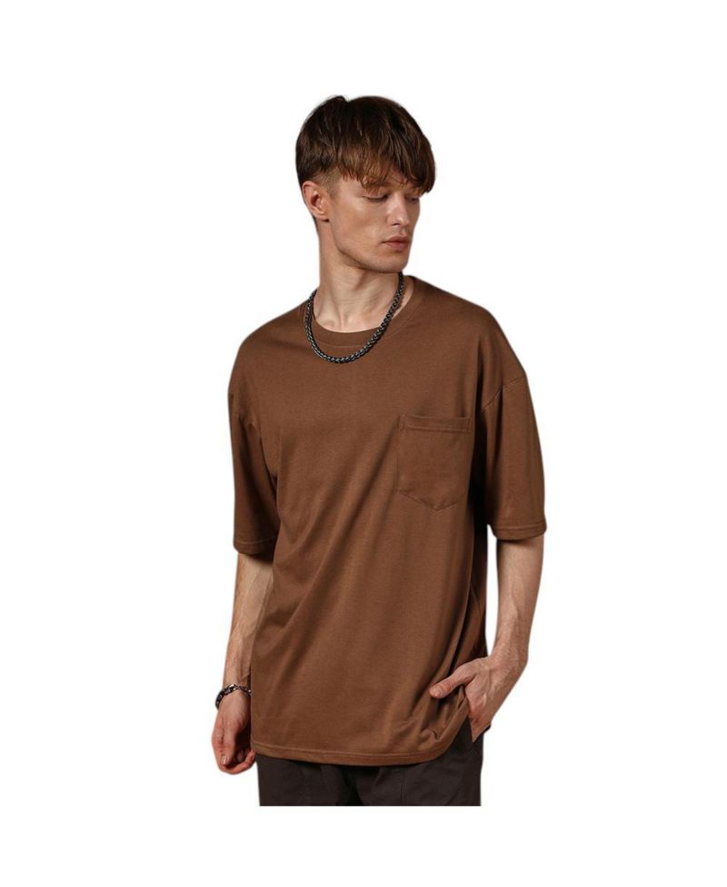 Men's Chocolate Brown Solid Oversized T-Shirt