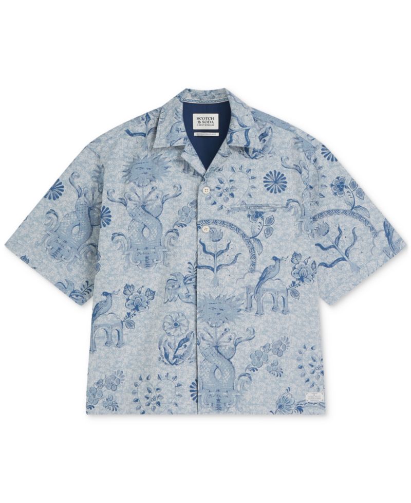Men's Jacquard Spread Collar Short-Sleeve Shirt