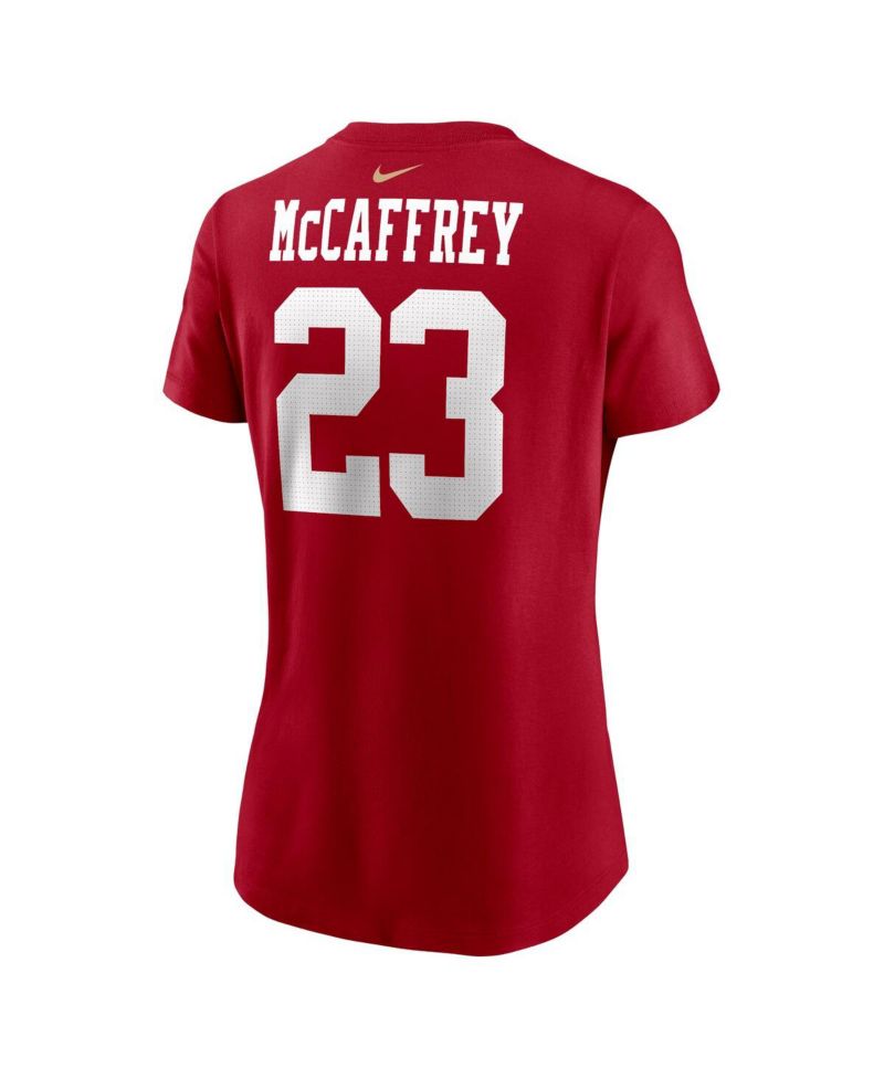 Women's Christian McCaffrey Scarlet San Francisco 49ers Player Name and Number T-shirt