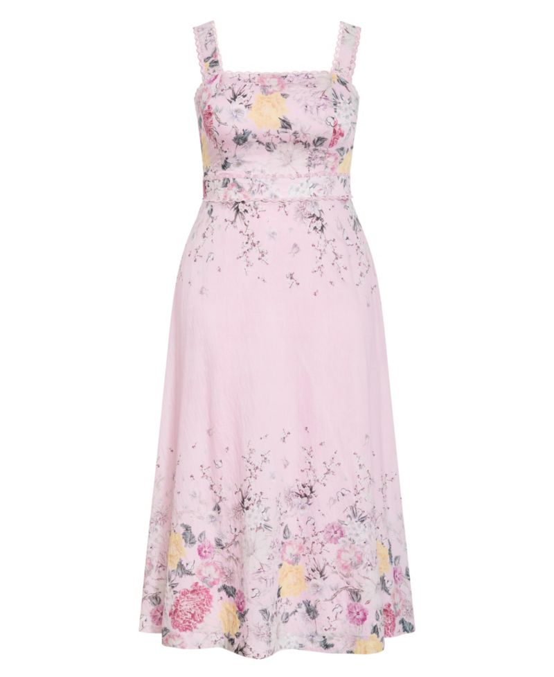 Plus Size Chelsea Floral-Print Scallop-Trim Square Neck Maxi Dress