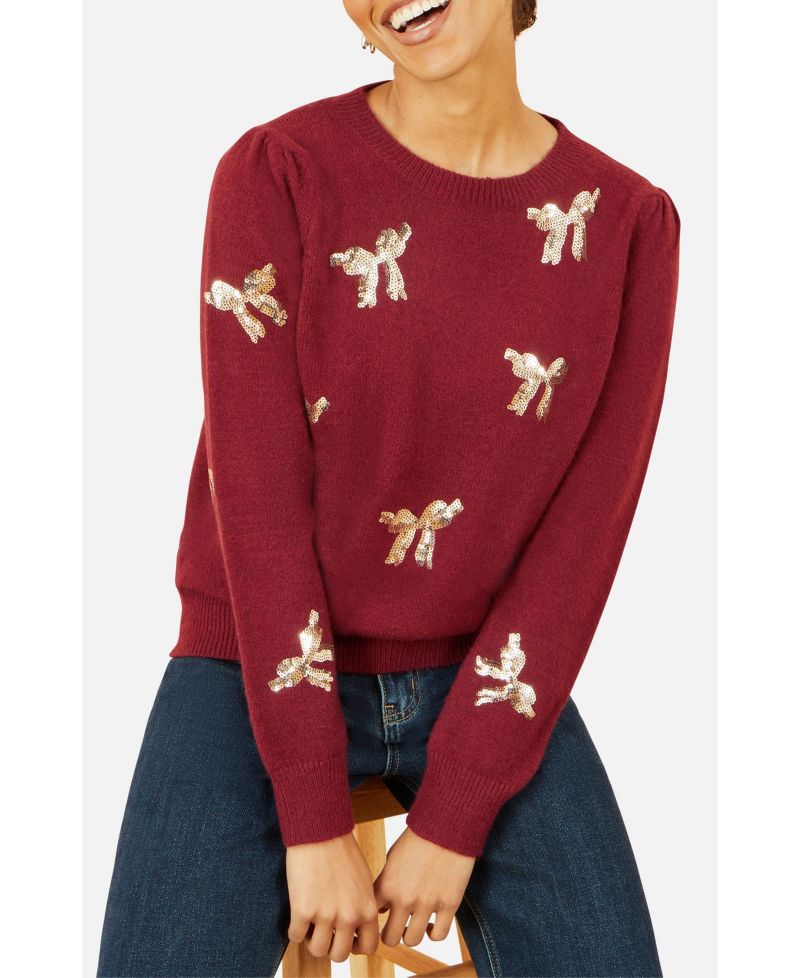 Women's Sequin Applique Bow Sweater