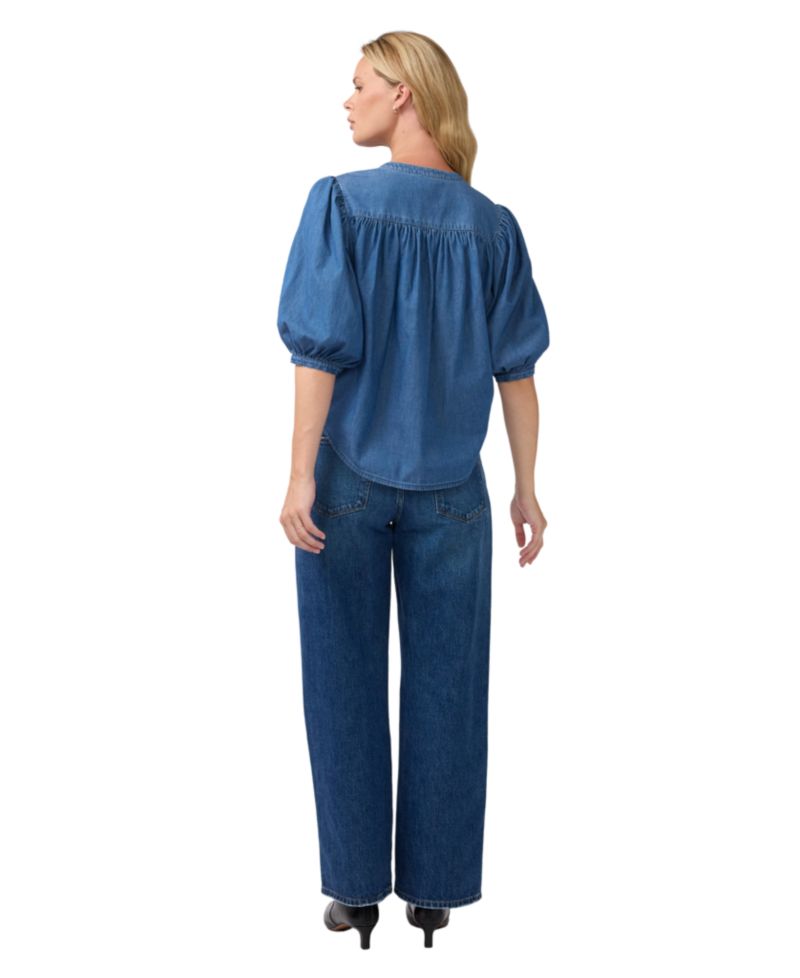 Maternity Popover Chambray Relaxed-Fit Blouse