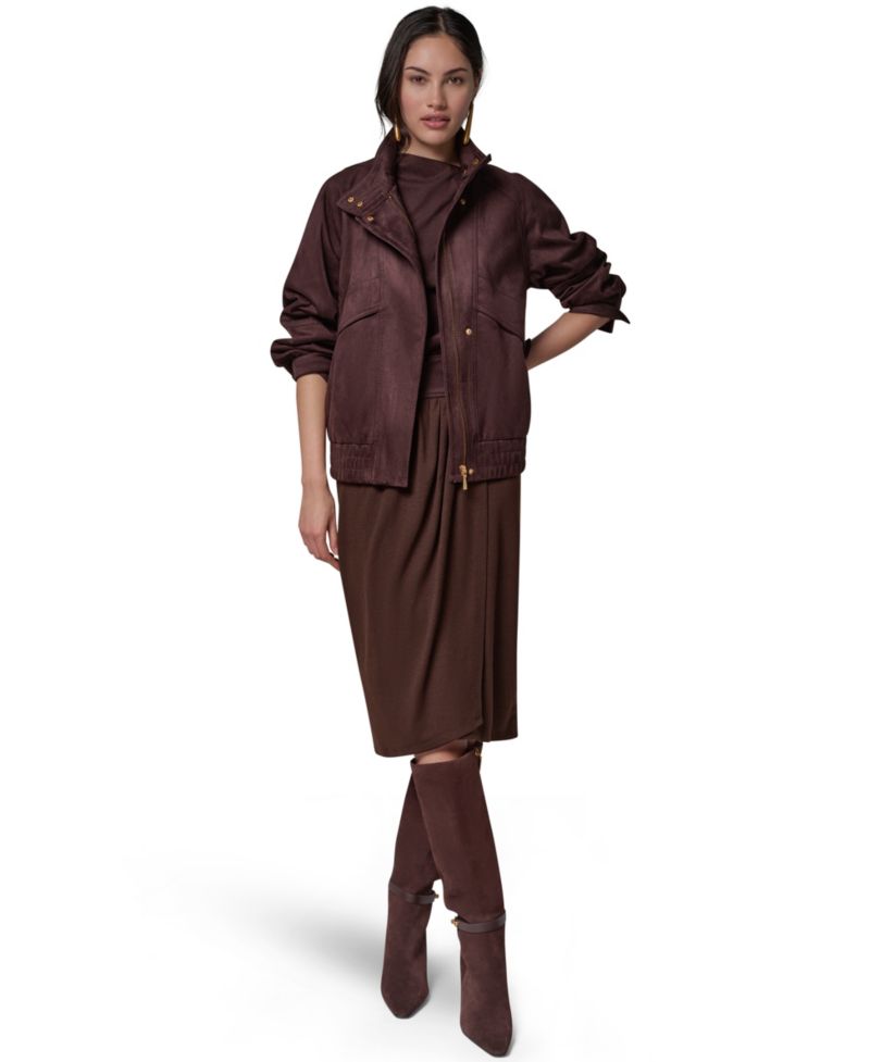 Women's Fitted Zip-Front Faux Suede Jacket