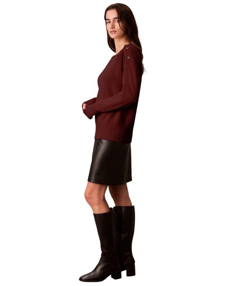 Petite Bateau Neck Button-Shoulder Sweater