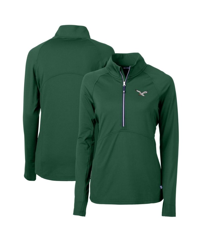 Women's Green Philadelphia Eagles Gridiron Classics Logo Adapt Eco Knit Stretch Half-Zip Pullover Top