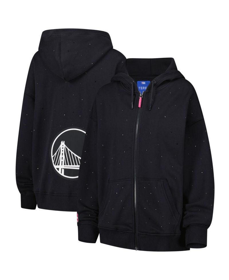 Women's Black Golden State Warriors Oversized Allover Gemstone Full-Zip Hoodie