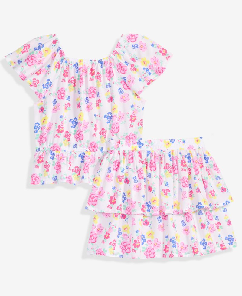 Toddler Girls' 12M-5T Floral-Print Cotton Top & Skirt, 2-Piece Set