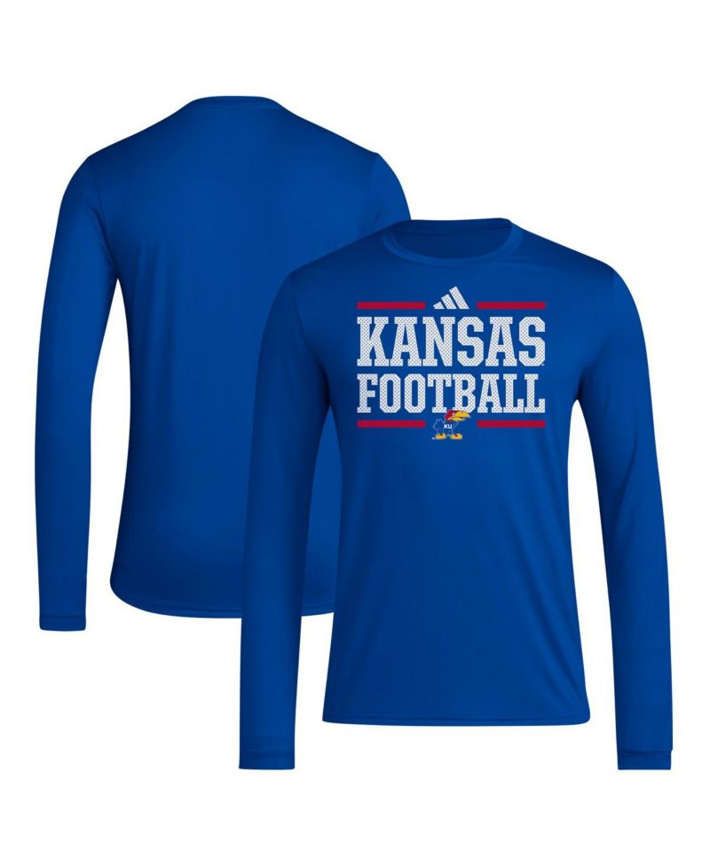 Men's Royal Kansas Jayhawks Locker Football Pre-Game AEROREADY Long Sleeve T-Shirt