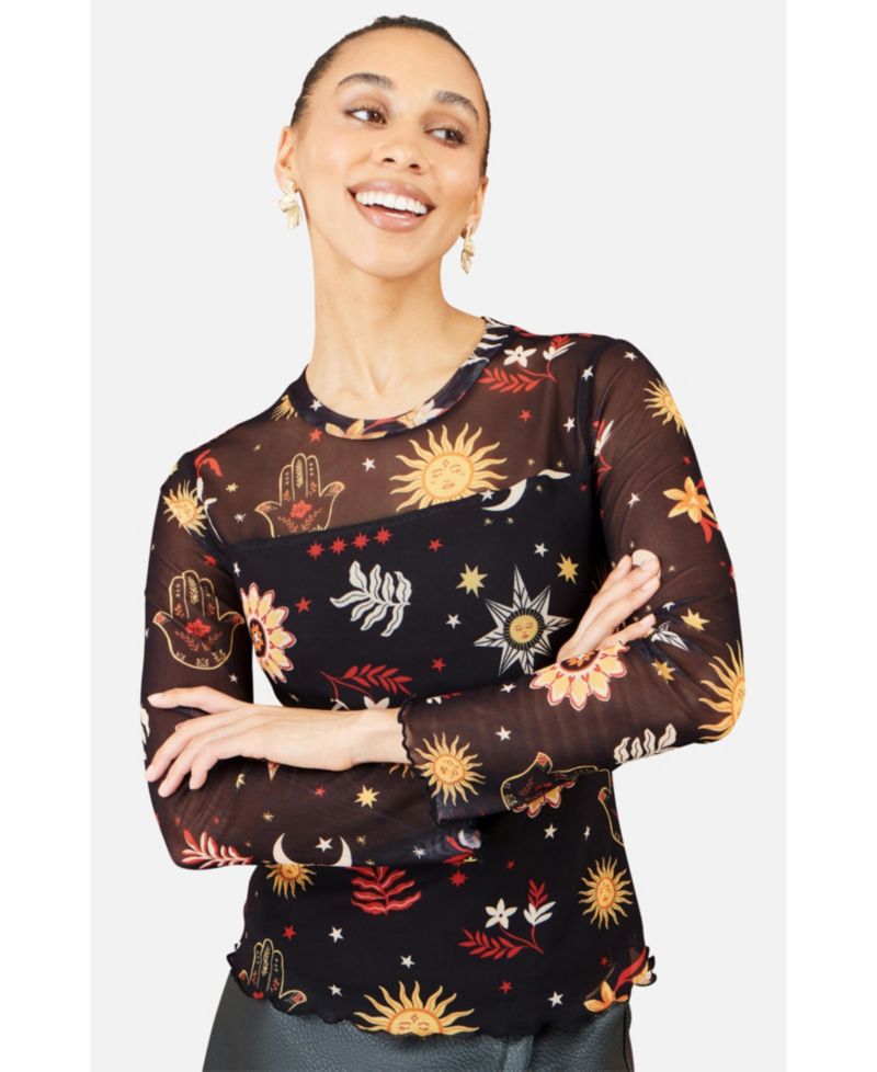 Women's Cosmic Mesh Long-Sleeve Sheer Top