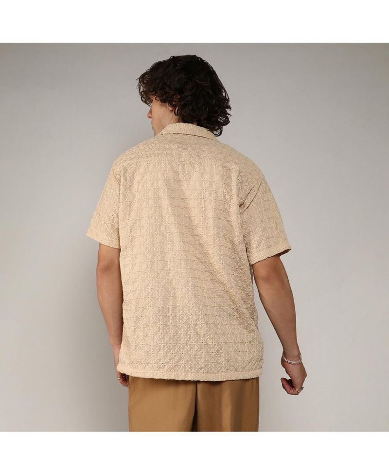 Men's Beige Embroidered Flora Shirt