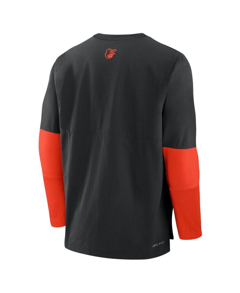 Men's Black/Orange Baltimore Orioles Authentic Collection Lightweight Player Tri-Blend Performance Pullover Sweatshirt