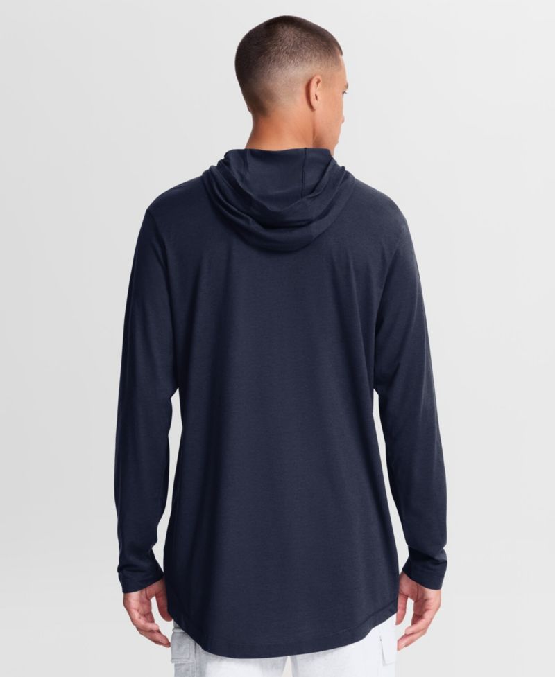 Men's Navy Michigan Wolverines Primetime Arch Tri-Blend Dri-FIT Long Sleeve Hooded T-Shirt