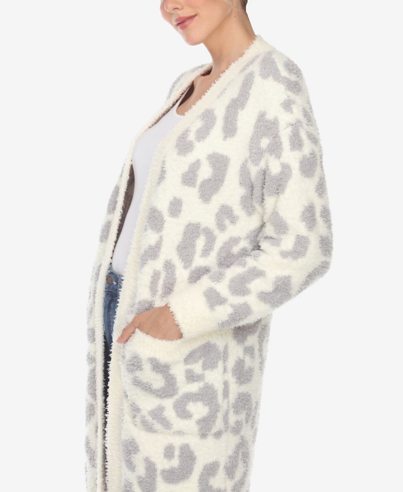 Women's Leopard Print Open Front Sherpa Cardigan