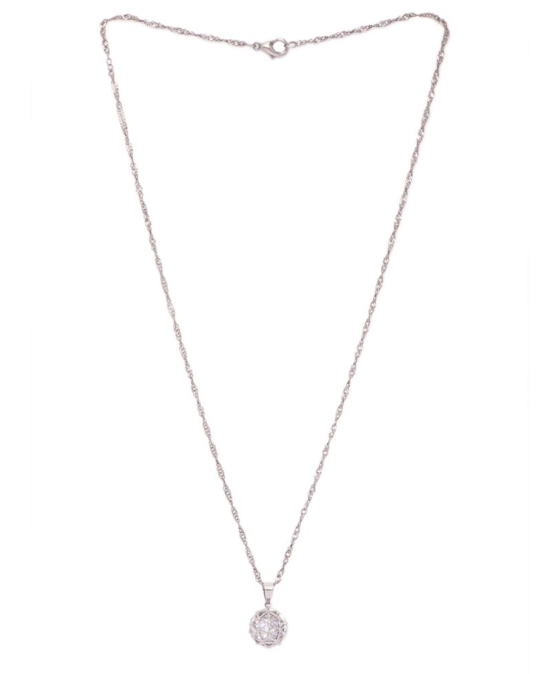 Cubic Zirconia Millennial Ball Pendant Necklace 16" in Silver Plate