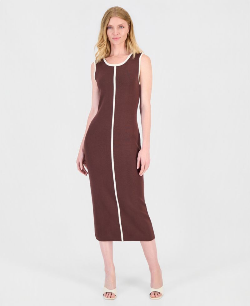Women's Contrast Tipped Midi Bodycon Dress