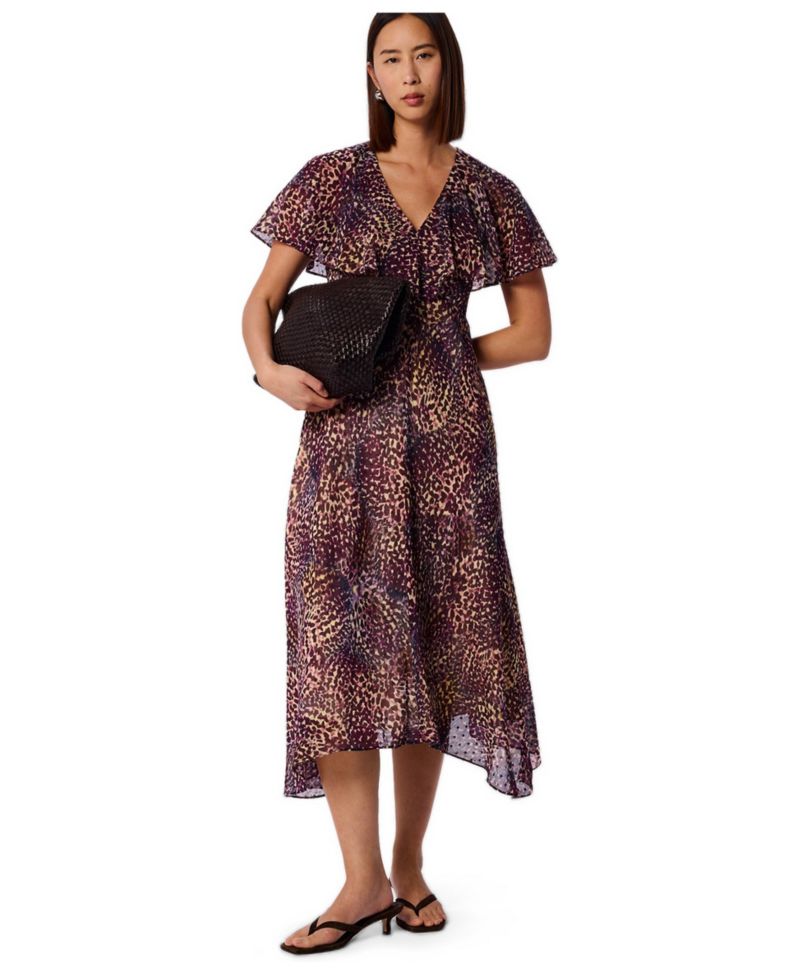 Women's Orchid Print V-Neck Midi Dress