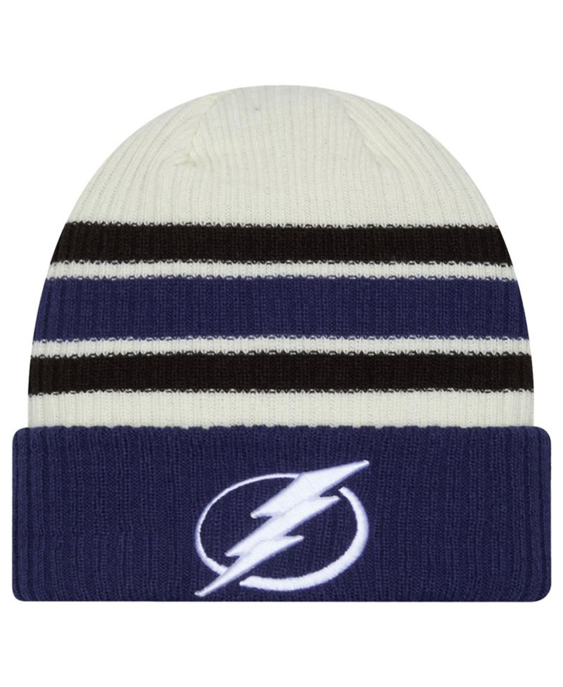 Men's Cream/Blue Tampa Bay Lightning Vintage Cuffed Knit Hat