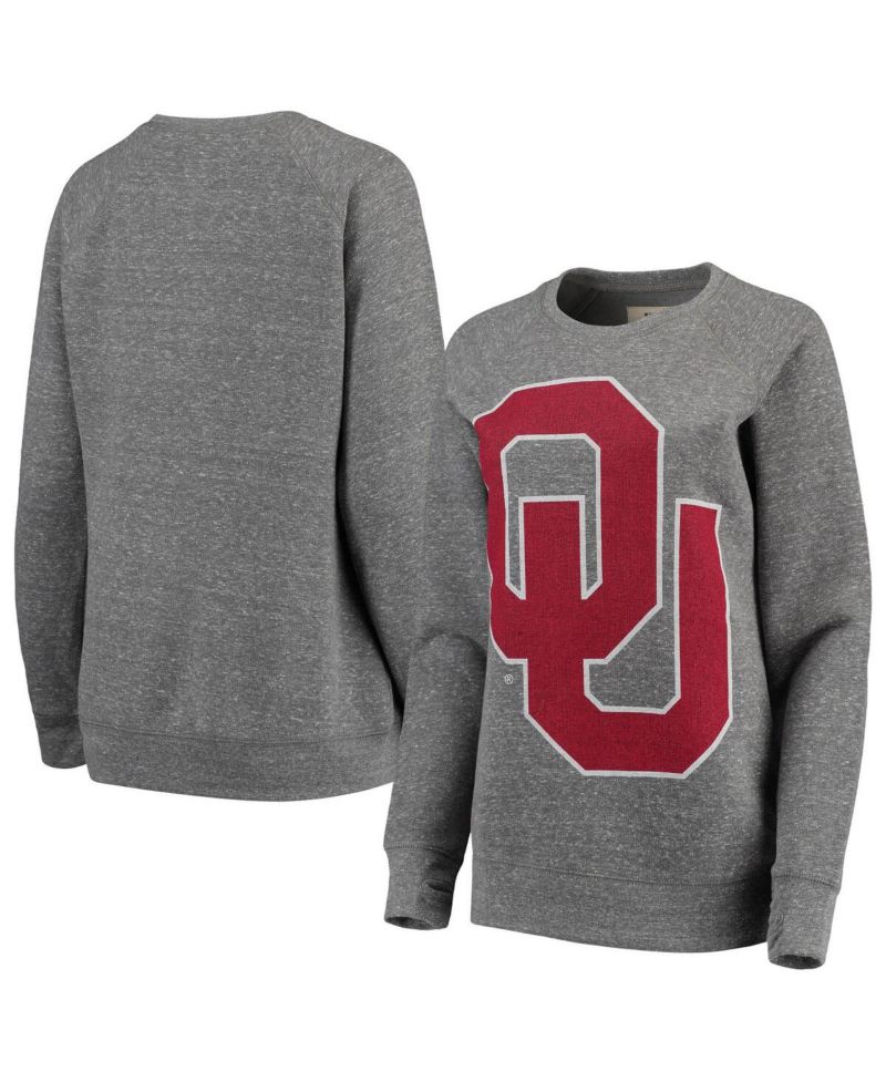 Women's Heathered Gray Oklahoma Sooners Big Team Logo Knobi Fleece Tri-Blend Crew Neck Sweatshirt