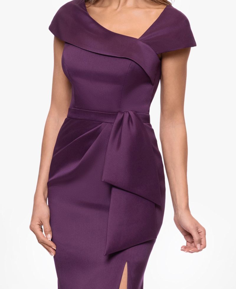 Petite Short-Sleeve Asymmetrical neck Gown