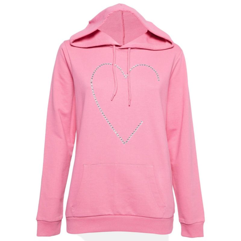 Women's Pink Crystal Embellished Cotton Hoodie