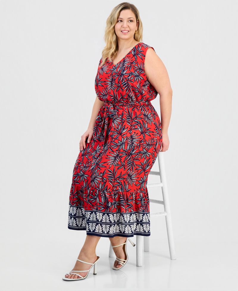 Plus Size V-Neck Sleeveless Tiered Dress