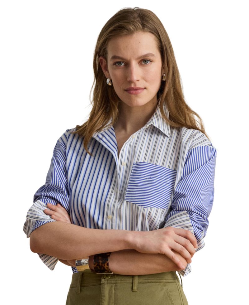 Women's Spread Collar Striped Broadcloth Shirt