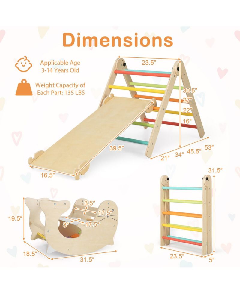Ages 3+ 7-in-1 Indoor Climbing Gym with Reversible Ramp and Sea Lion Rocker, 4-Piece Set