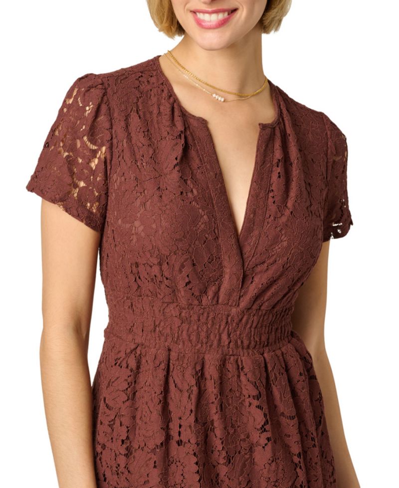 Women's Lace Detail Tiered Midi Dress