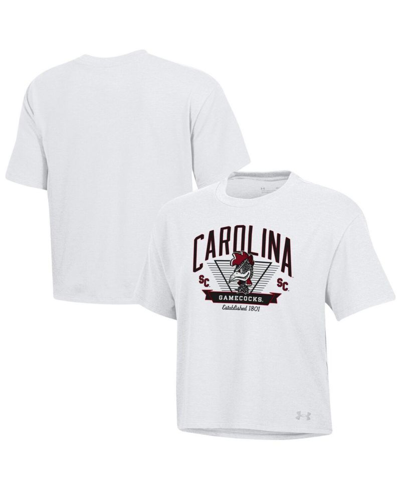 Women's White South Carolina Gamecocks Essentials Icon Ultra-Soft Tri-Blend Boxy Cropped T-Shirt
