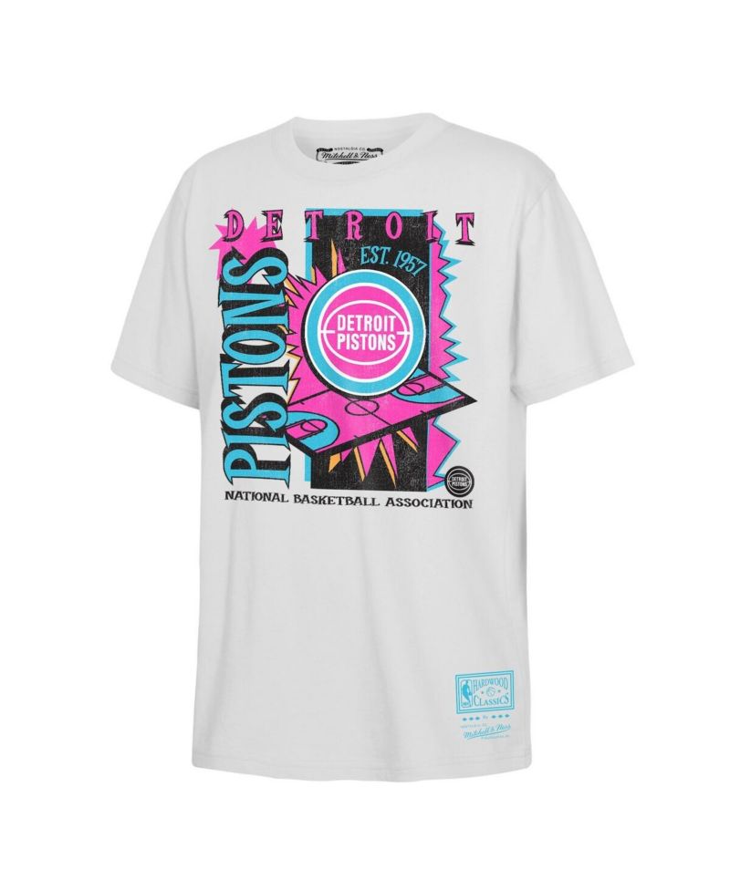 Big Boys and Girls White Detroit Pistons Neon Court Shock T-Shirt