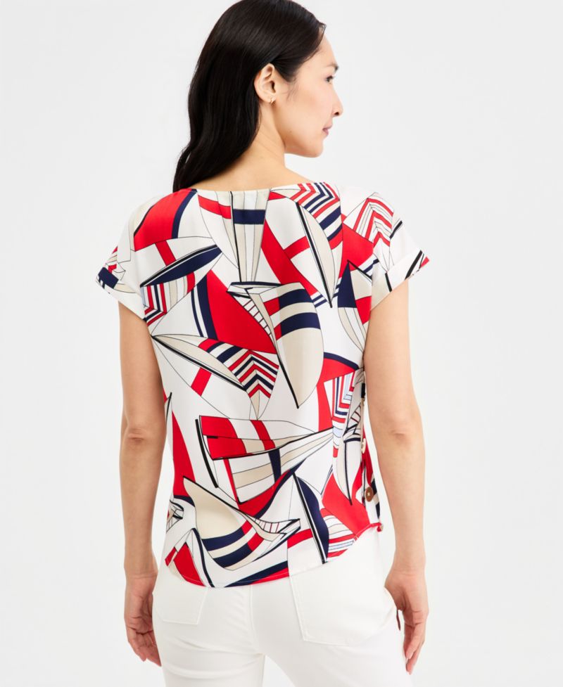 Petite Short-Sleeve Boat Neck Blouse