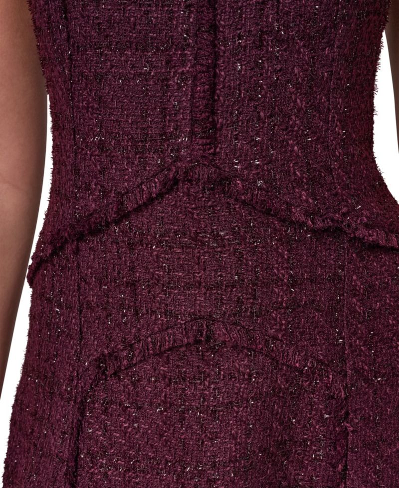 Women's Textured Tweed A-Line Crewneck Midi Dress