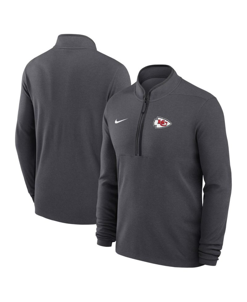 Men's Anthracite Kansas City Chiefs Lightweight Victory Dri-FIT Half-Zip Pullover Hoodie