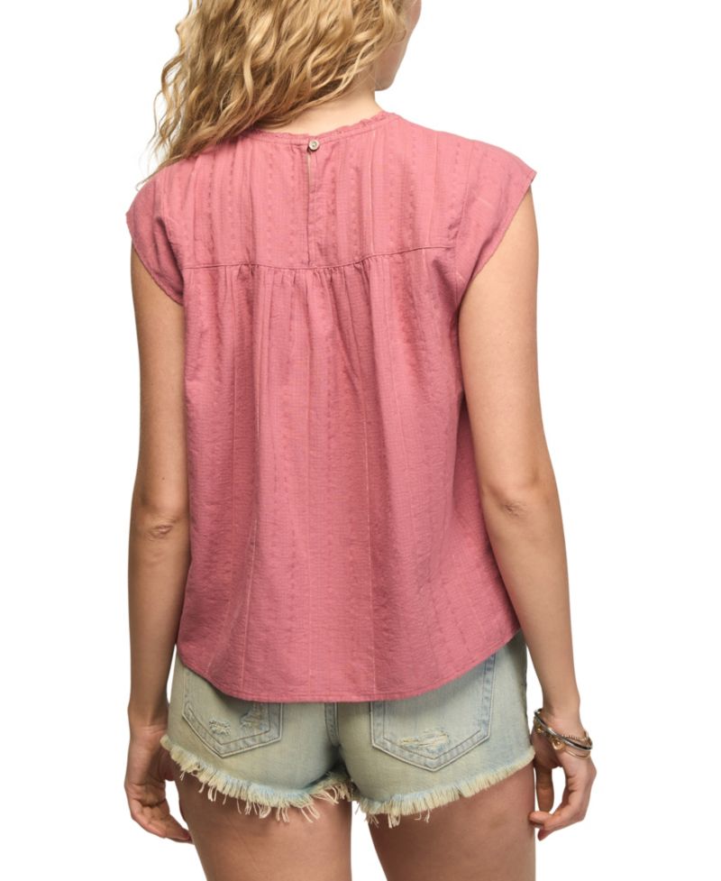 Women's Crewneck Lace Yoke Flutter Top