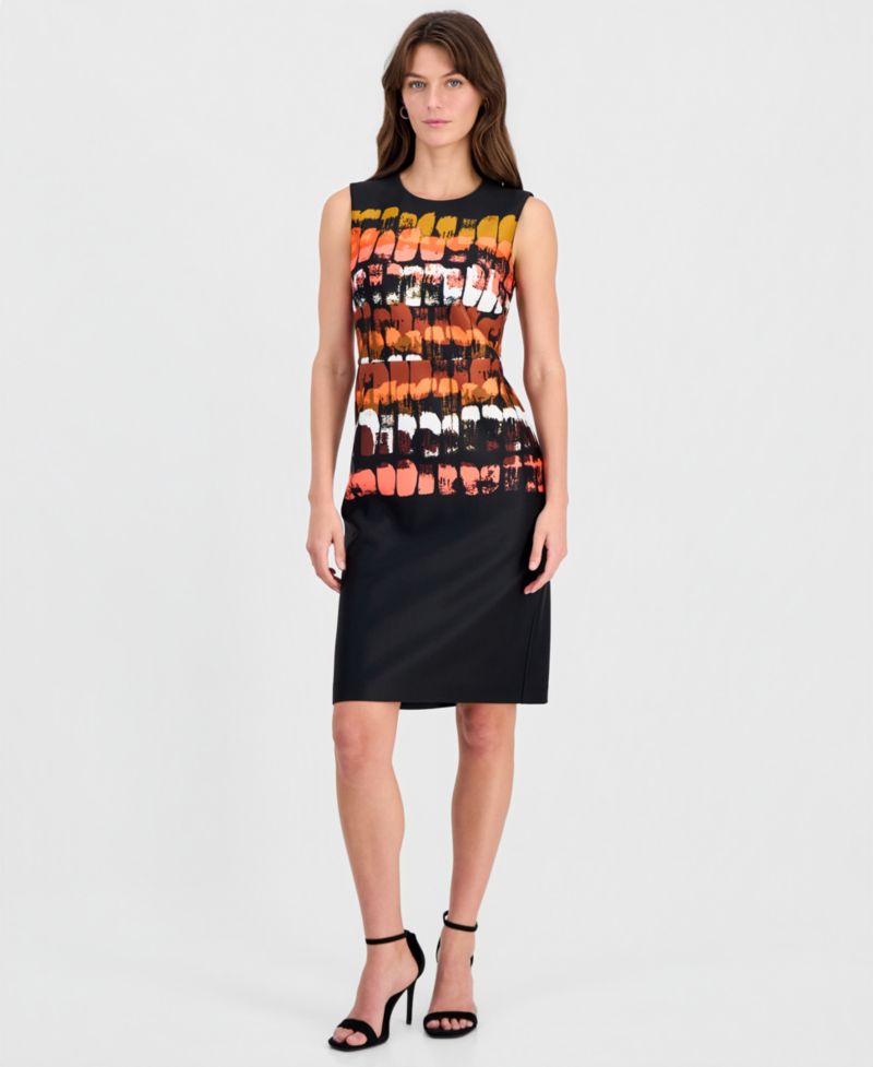 Women's Printed Sleeveless Scuba Sheath Dress