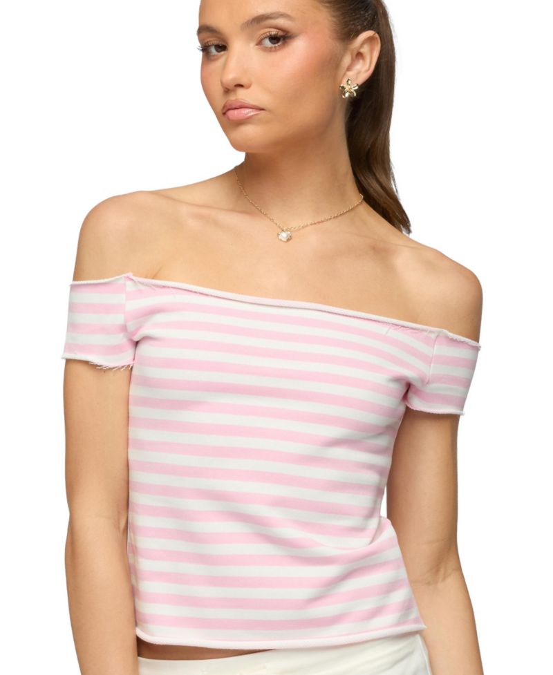 Women's French Terry Striped Off Shoulder Top