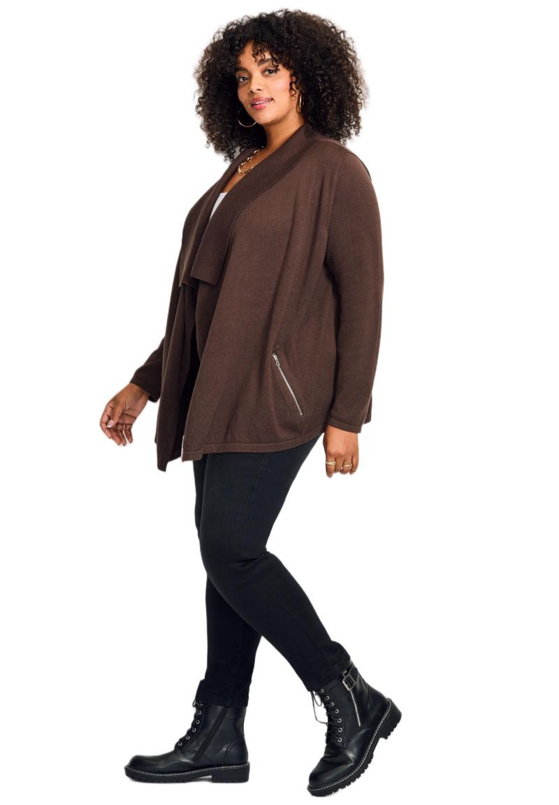 Women's Plus Size Cascade Cardigan Zipper Pocket