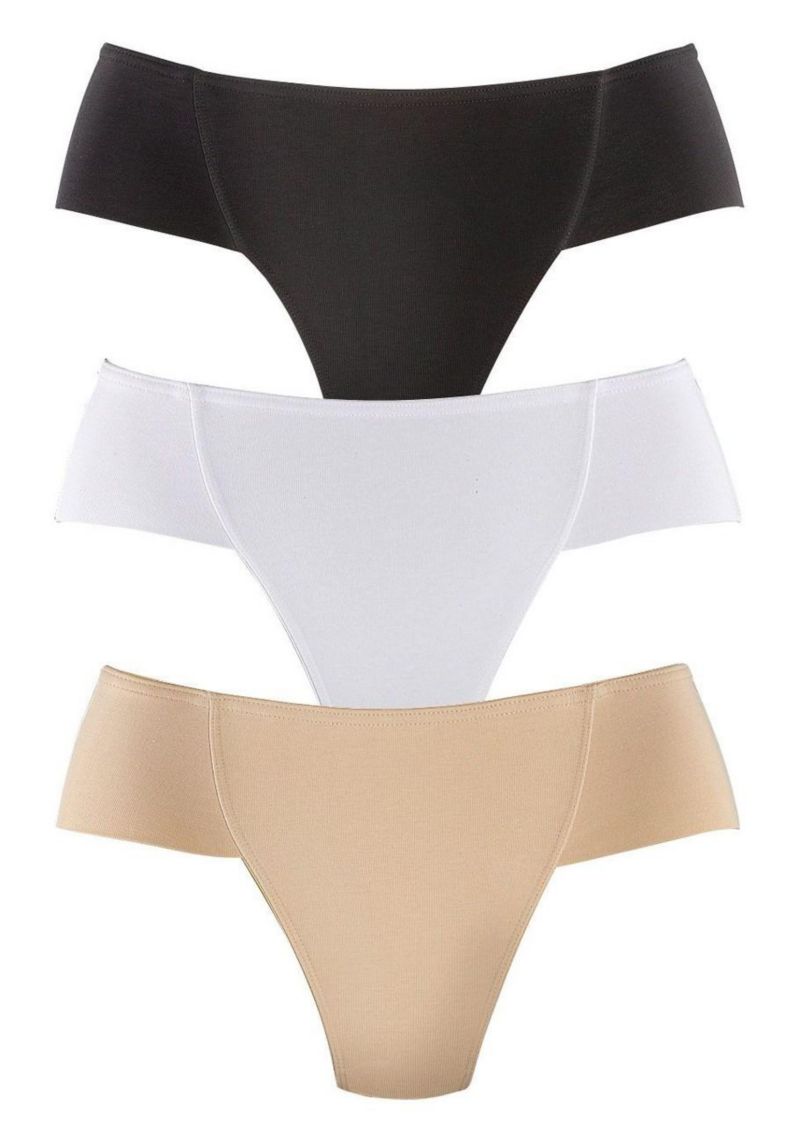 Women's Cotton 3-Pack Control Thongs Minimal-Coverage Shapewear Bottom