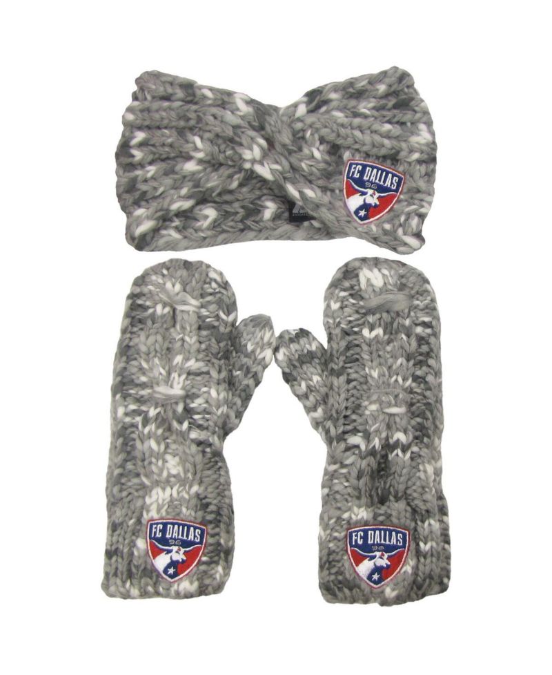 Women's Gray FC Dallas Marled Headband and Mittens Set