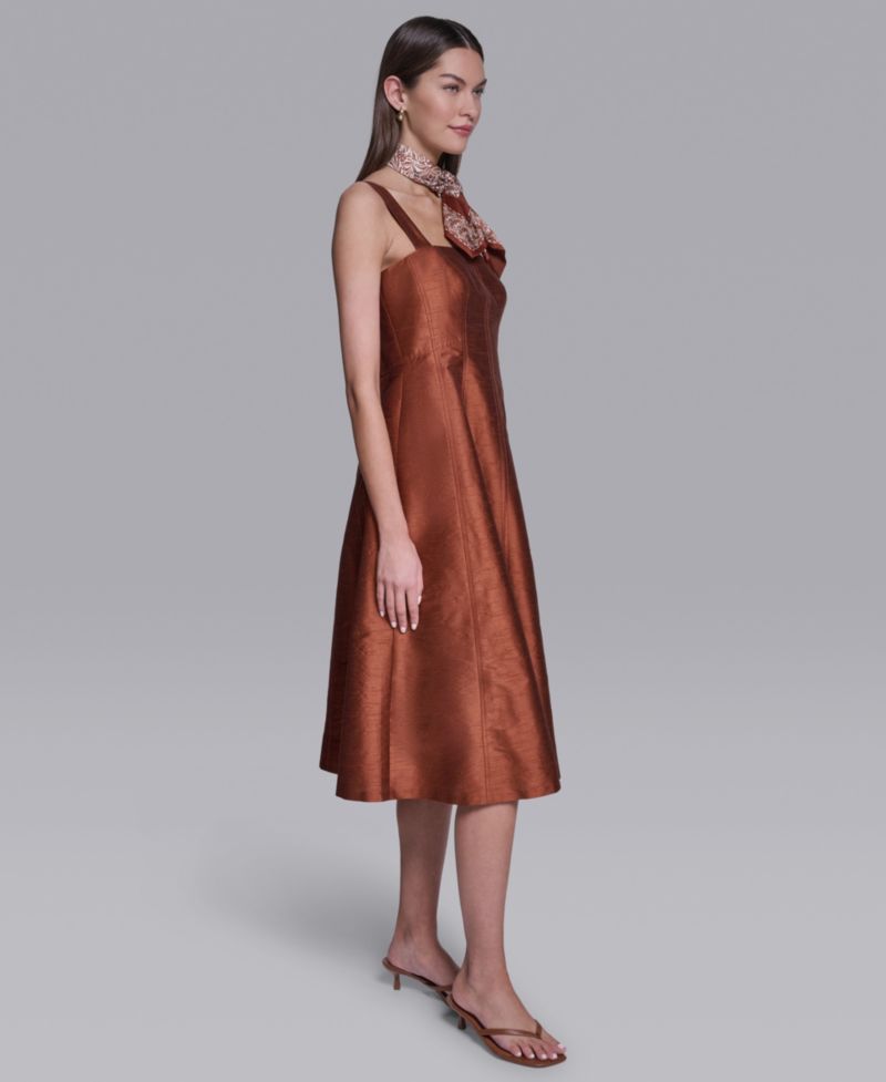 Women's Sleeveless Detachable Scarf Detail Midi Dress